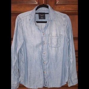 Soft denim colored button down